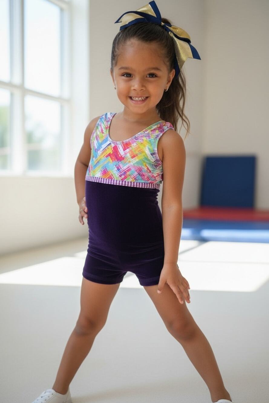 GK Girl's Toddler Gymnastic Suit Leotard Purple Velvet Size 3-4T Child Bodysuit